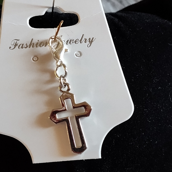 Silver Toned Cut OUT CROSS with Lobster Claw Clasp Clip Charm zipper pull - Picture 5 of 5